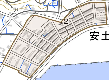 安土とその周辺の地図。町の範囲を重ねている