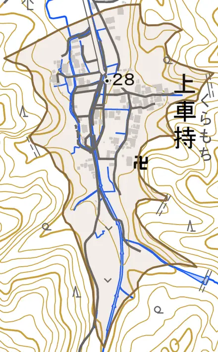 上車持とその周辺の地図。町の範囲を重ねている