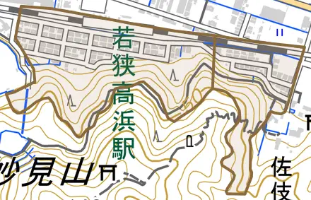 南団地とその周辺の地図。町の範囲を重ねている