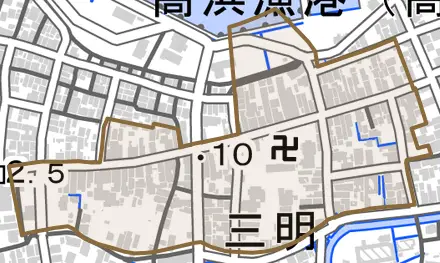 三明とその周辺の地図。町の範囲を重ねている