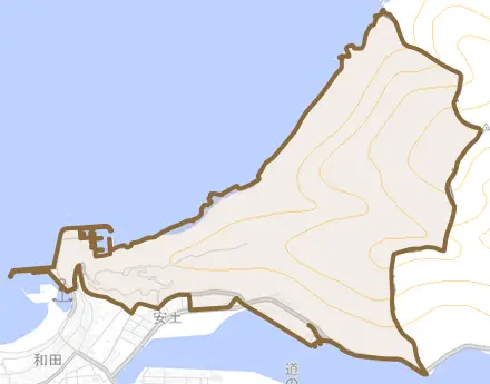 水明とその周辺の地図。町の範囲を重ねている