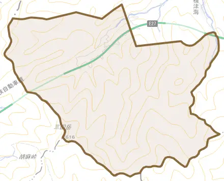 上津とその周辺の地図。町の範囲を重ねている