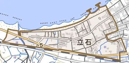 立石とその周辺の地図。町の範囲を重ねている