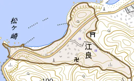 江良とその周辺の地図。町の範囲を重ねている