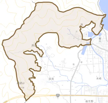 原とその周辺の地図。町の範囲を重ねている