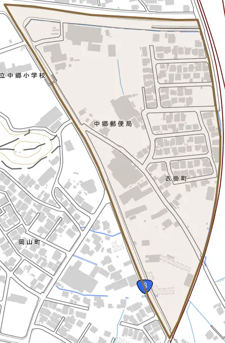 衣掛町とその周辺の地図。町の範囲を重ねている