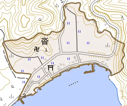 沓とその周辺の地図。町の範囲を重ねている