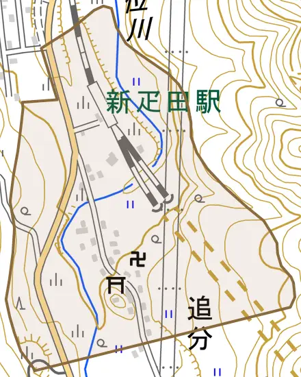 追分とその周辺の地図。町の範囲を重ねている