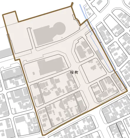 桜町とその周辺の地図。町の範囲を重ねている