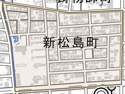 新松島町とその周辺の地図。町の範囲を重ねている