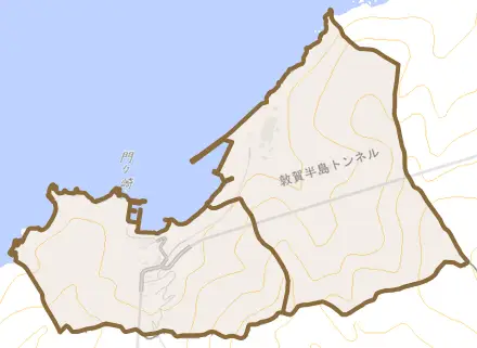 白木とその周辺の地図。町の範囲を重ねている