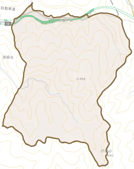 刀根とその周辺の地図。町の範囲を重ねている