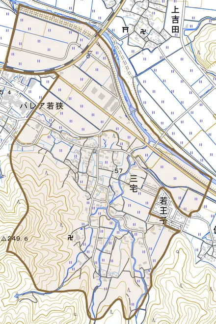 三宅とその周辺の地図。町の範囲を重ねている