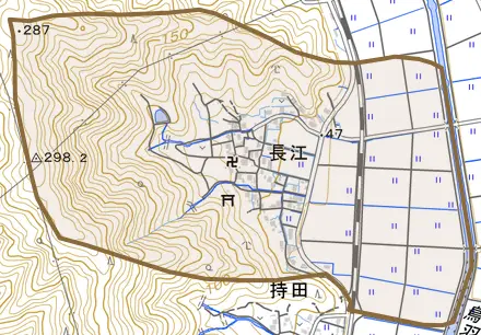 長江とその周辺の地図。町の範囲を重ねている