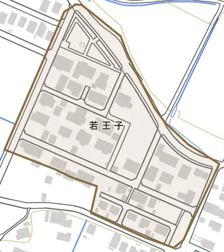 若王子とその周辺の地図。町の範囲を重ねている