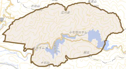 江川とその周辺の地図。町の範囲を重ねている
