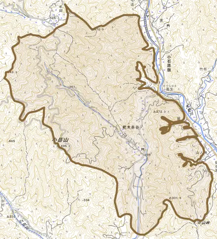 杷木赤谷とその周辺の地図。町の範囲を重ねている