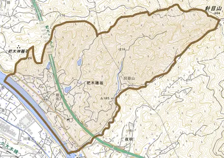 杷木穂坂とその周辺の地図。町の範囲を重ねている