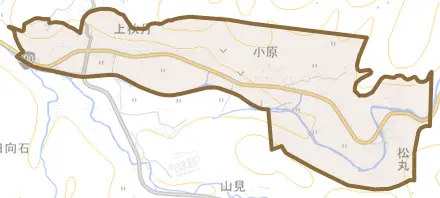 上秋月とその周辺の地図。町の範囲を重ねている