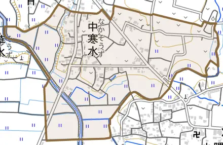 中寒水とその周辺の地図。町の範囲を重ねている