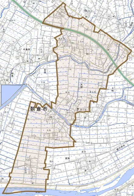 大庭とその周辺の地図。町の範囲を重ねている