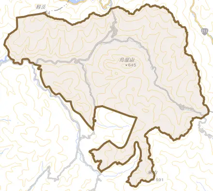 佐田とその周辺の地図。町の範囲を重ねている