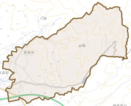須川とその周辺の地図。町の範囲を重ねている