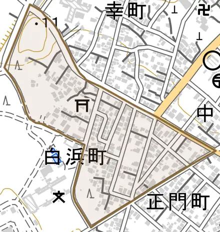 白浜町とその周辺の地図。町の範囲を重ねている
