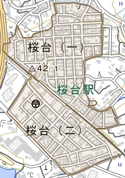 桜台とその周辺の地図。町の範囲を重ねている