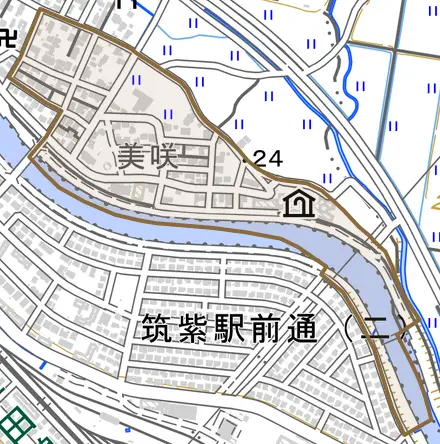 美咲とその周辺の地図。町の範囲を重ねている