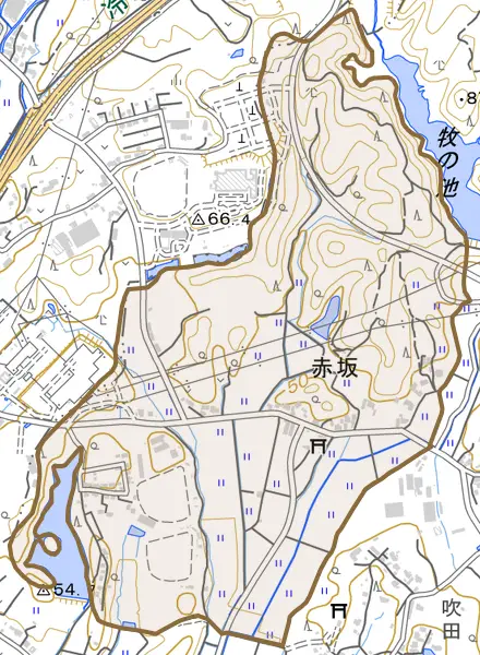 赤坂とその周辺の地図。町の範囲を重ねている