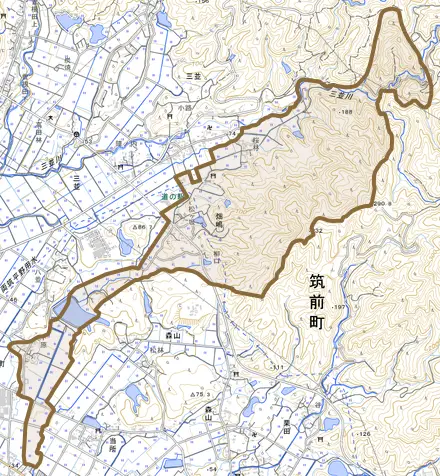 畑嶋とその周辺の地図。町の範囲を重ねている