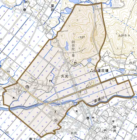 久光とその周辺の地図。町の範囲を重ねている