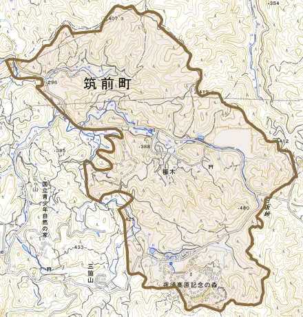 櫛木とその周辺の地図。町の範囲を重ねている