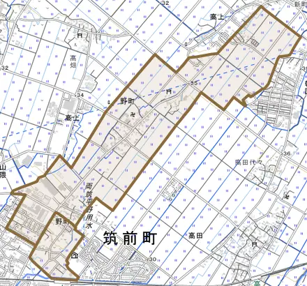 野町とその周辺の地図。町の範囲を重ねている