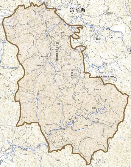 三箇山とその周辺の地図。町の範囲を重ねている