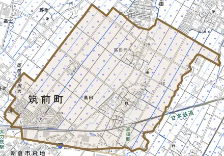 高田とその周辺の地図。町の範囲を重ねている