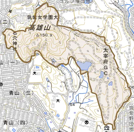 石穴とその周辺の地図。町の範囲を重ねている
