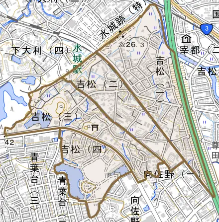 吉松とその周辺の地図。町の範囲を重ねている