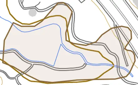 大字南とその周辺の地図。町の範囲を重ねている