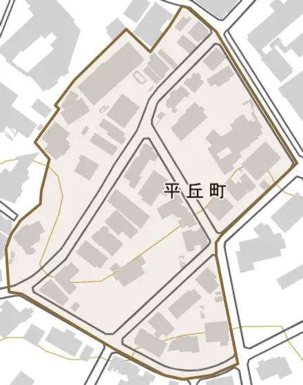 平丘町とその周辺の地図。町の範囲を重ねている