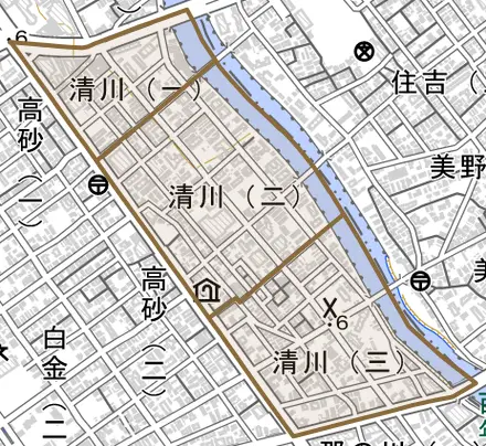 清川とその周辺の地図。町の範囲を重ねている