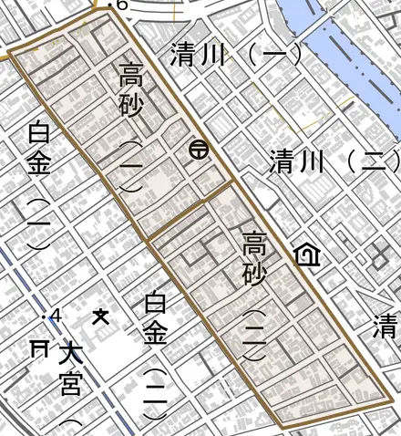 高砂とその周辺の地図。町の範囲を重ねている