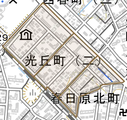 光丘町とその周辺の地図。町の範囲を重ねている