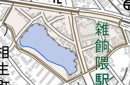 南本町とその周辺の地図。町の範囲を重ねている