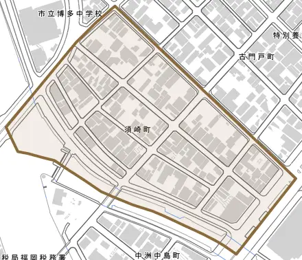 須崎町とその周辺の地図。町の範囲を重ねている