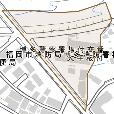 大字板付とその周辺の地図。町の範囲を重ねている