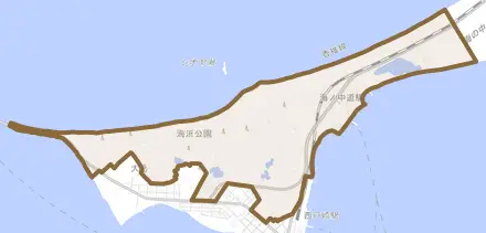 大字西戸崎とその周辺の地図。町の範囲を重ねている