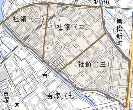 社領とその周辺の地図。町の範囲を重ねている