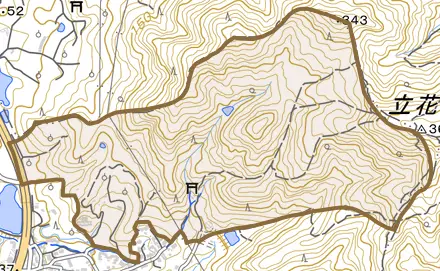大字下原とその周辺の地図。町の範囲を重ねている